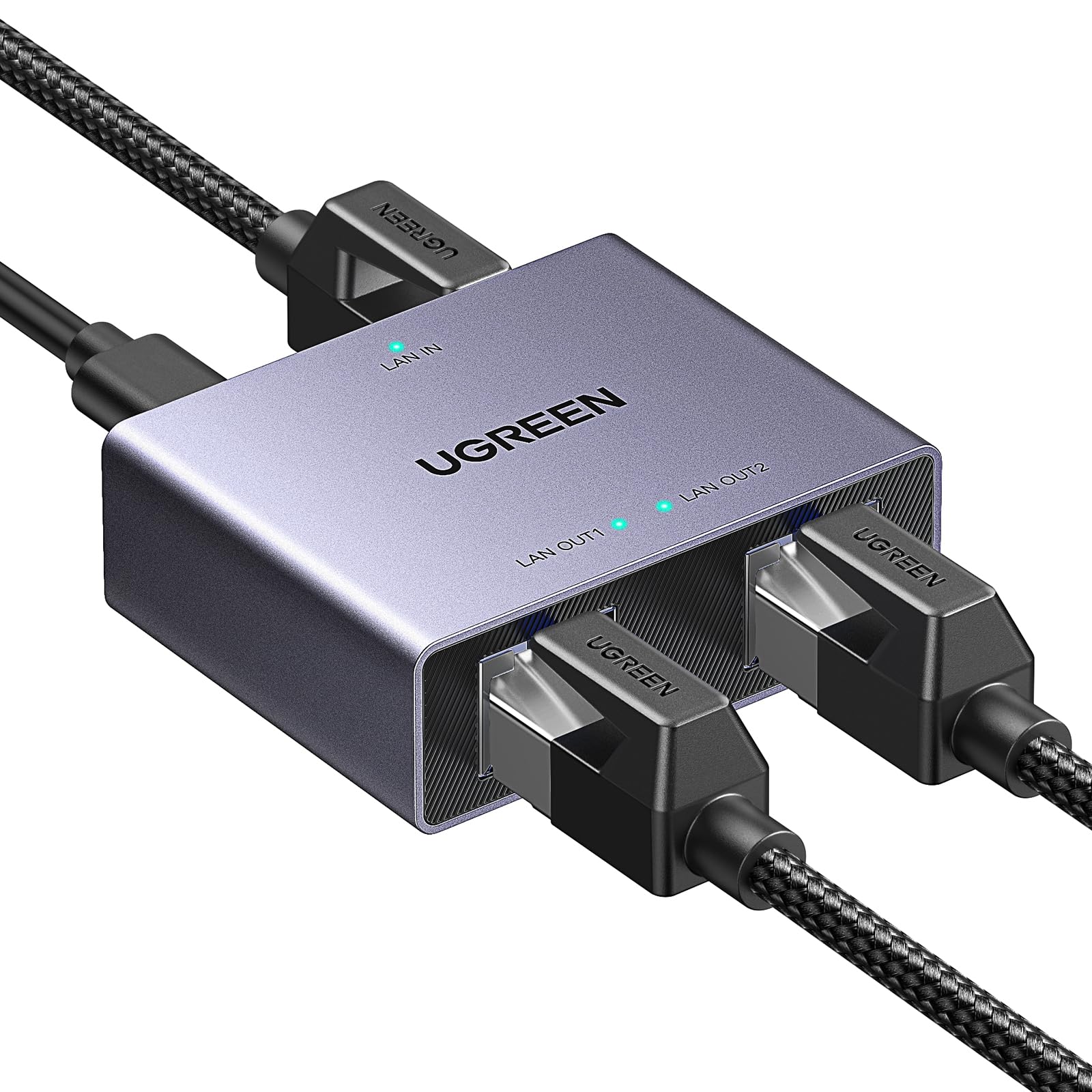 UGREEN Switch Ethernet Splitter Gigabit 1 a 2 1000Mbps, Divisor de Internet LAN, Conmutador de Red RJ45 con Cable USB C Compa