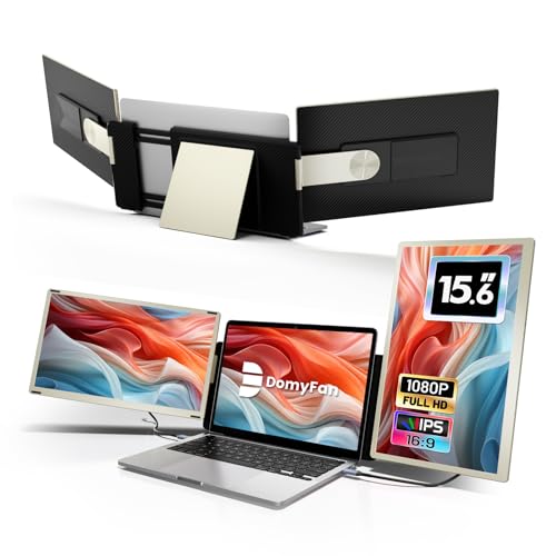 domyfan Monitor Portátil 15.6” 120% sRGB FHD 1080P Extensor Pantalla Portati para Todos Tamaños de Laptops con USB HDMI Plug-Play para Mac, Windows, Chrome, Android