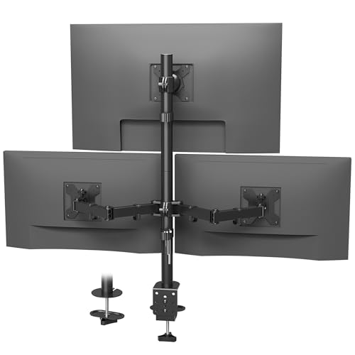 BONTEC Soporte para Monitor Triple, Para 1 Pantalla de 32 Pulgadas y 2 de 27 Pulgadas, Soporta 10 kg, Brazo con Ajuste de Movimiento Completo, VESA 75/100mm, Soporte de Escritorio para Oficina, Gaming