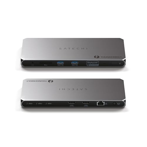 SATECHI Docking Station 12 en 1 Thunderbolt 4 con 3 Puertos a 40 Gbps, PD 96 W, 2X HDMI 4K@60Hz, 2X USB-A 10 Gbps, Ethernet, Lector SD, para MacBook, Portatil, PC (Software DisplayLink Requerido)
