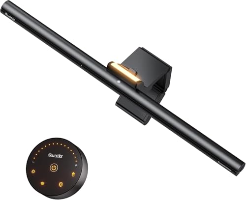 Quntis Lampara Monitor Curvo 42.5cm, Luz Monitor con Retroiluminación y Control Remoto, Protección Ocular Regulable Lámpara PC Escritorio para Monitors Normales, Irregulares y Curvas