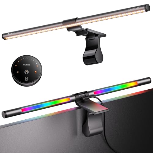 Quntis 51CM Luz Monitor con Retroiluminación Rgb, Lámpara de Monitor Remota con 15 Modos de Retroiluminación, Regulable y Antideslumbrante, Luz Ordenador para Todos los Monitores