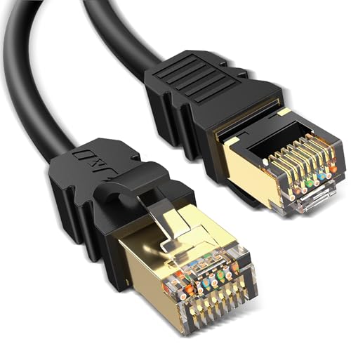 J&D Cat 8 Cable Ethernet, Alta Velocidad 40 Gbps 2000 Mhz 26AWG con Conector RJ45 DORADO, S/FTP Cable de Red Compatible con PC Gaming PS5 Xbox Módem Router, 0.45 m