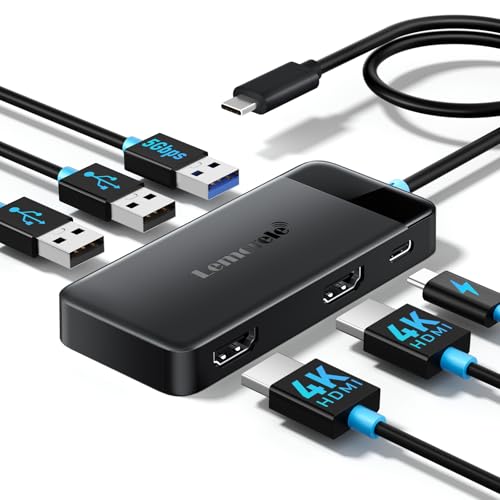 Lemorele Docking Station USB C - 6 en 1, Hub USB Dual Monitor con 2 HDMI 4K, 3 USB 3.0/2.0, PD 100W,Hub USB C/Docking Station for MacBook/DELL/Windows/HP/Surface