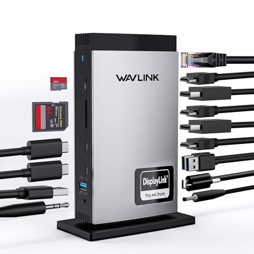 WAVLINK USB C Laptop Docking Station con 3 HDMI, DisplayLink Triple Monitor 4K60Hz, Triple Pantalla para M1 M2 M3 Mac y Windows, 5 * USB, 2DP, Compatible con MacBook Neo (No se Carga el portátil)