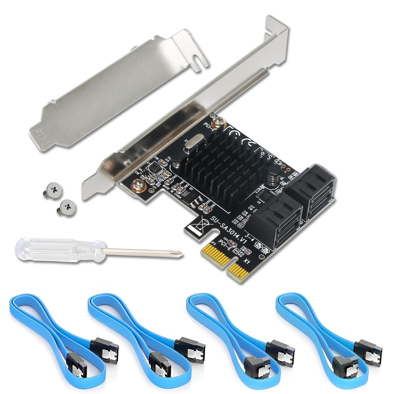Tarjeta PCIe a SATA de 4 Puertos con 4 Cables, Tarjeta de extensión controladora con Soporte de Perfil bajo, PCIe a SATA (6Gb
