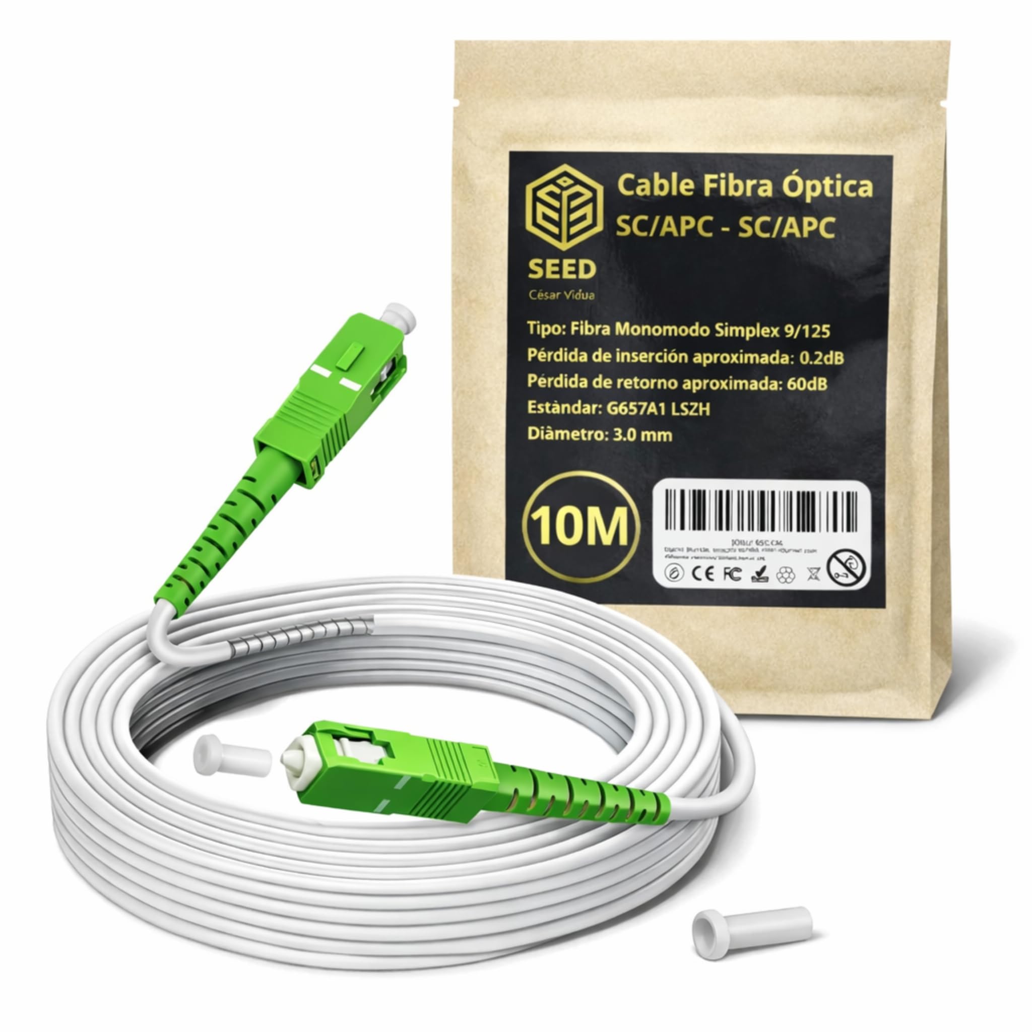 SEED Cable de fibra óptica FTTH SC/APC monomodo 9/125 – Prolongador para mover el router sin técnico – Compatible Movistar Or
