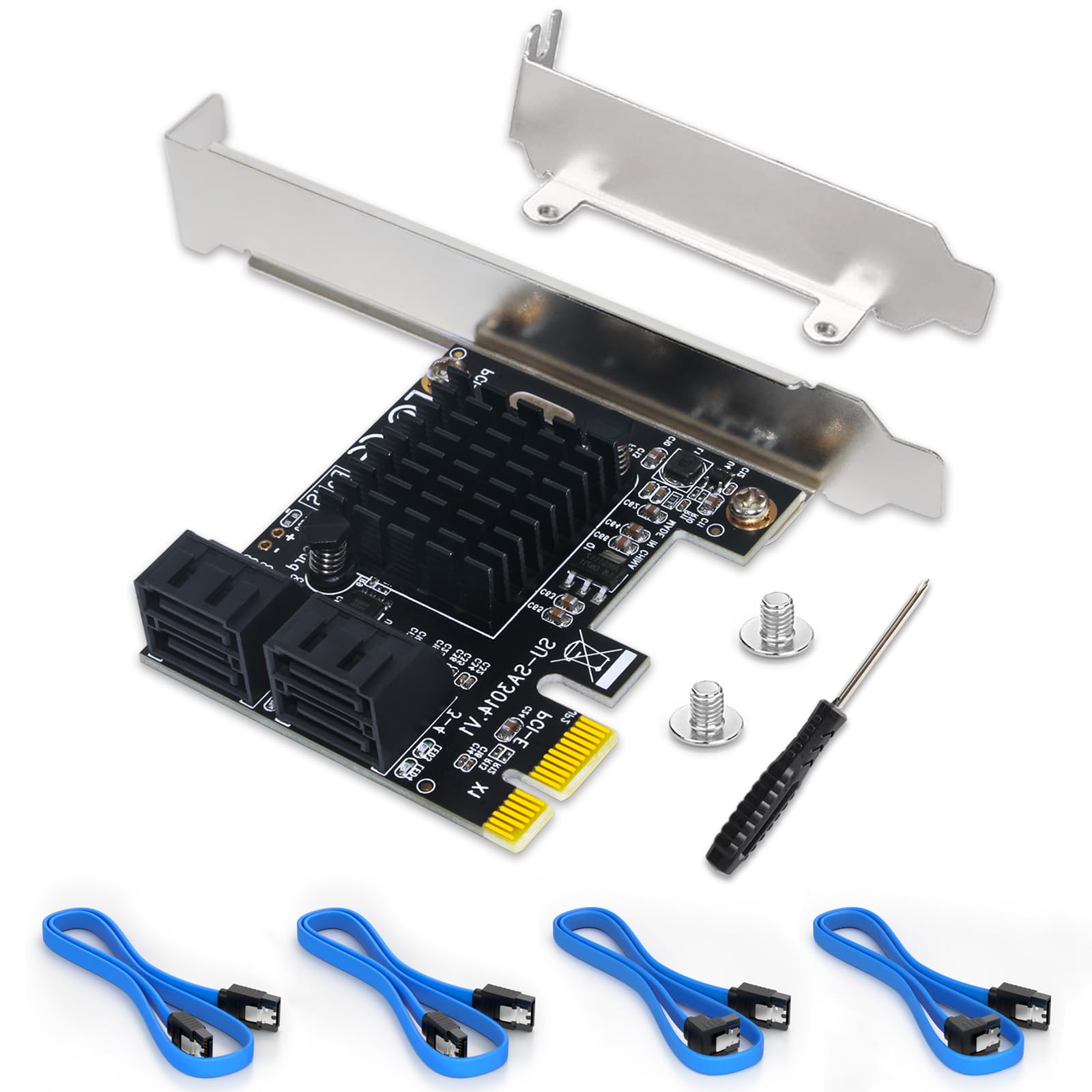 Tarjeta de expansión de controlador SATA 3.0 de 4 puertos PCIe - 6 Gbps con soporte de ahorro de espacio, 4 cables SATA, no R