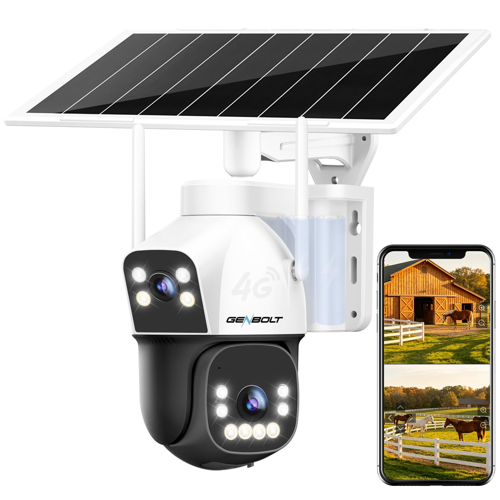 GENBOLT 4G AOV Solar Cámara Vigilancia Exterior Inalámbrica, Grabación 24/7 3MP+3MP Cámara IP Seguridad Exterior con Detecció