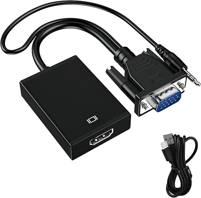 PKOUVOO Adaptador VGA a HDMI, Convertidor VGA a HDMI con Cable de Audio de 3,5 mm y Cable de alimentación para PC, Laptop a M