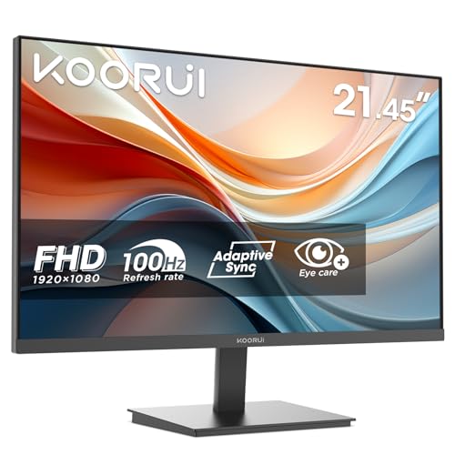 KOORUI E2212F Monitor 21.45", Full HD VA 100Hz, Pantalla Ultra Fina y Ligera, 1920x1080, 3000:1, 5ms, 99% SRGB, 72% NTSC, HDMI 1.4, VGA, Eye Care, Adaptive Sync, VESA, Inclinable