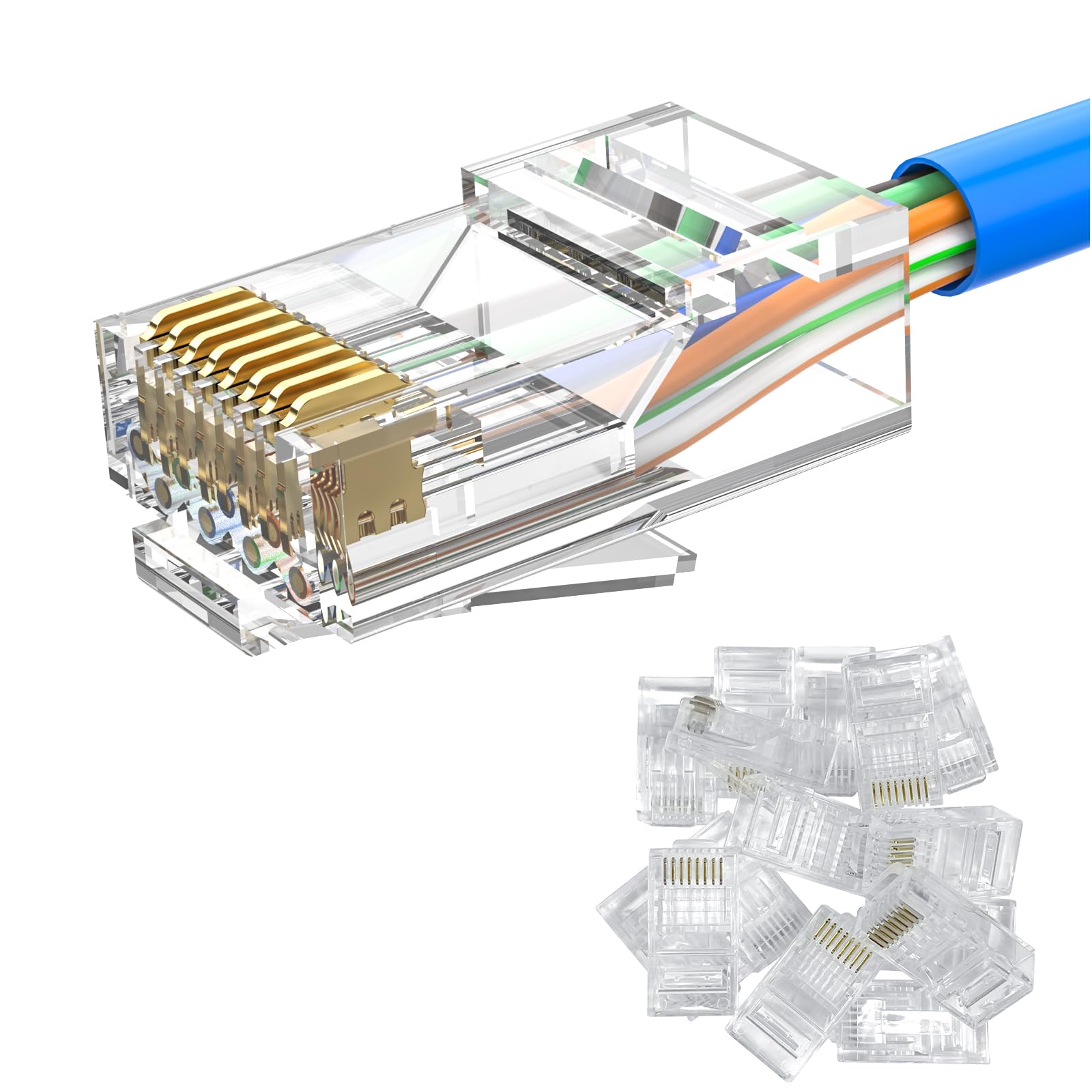MOGOOD 10 Piezas Conectores RJ45 CAT6, Conector Rj45 Ethernet 8P8C, Conectores finales de red Ethernet chapados en oro, enchu