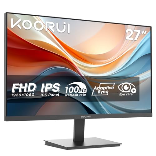 KOORUI E2711F 27" Full HD Monitor, Pantalla PC Ultra Fina y Ligera (100Hz, IPS, 5ms, 1080P, 99% SRGB, Eye Care, Adaptive Sync, Inclinación, HDMI 1.4, VGA, VESA 100x100mm)