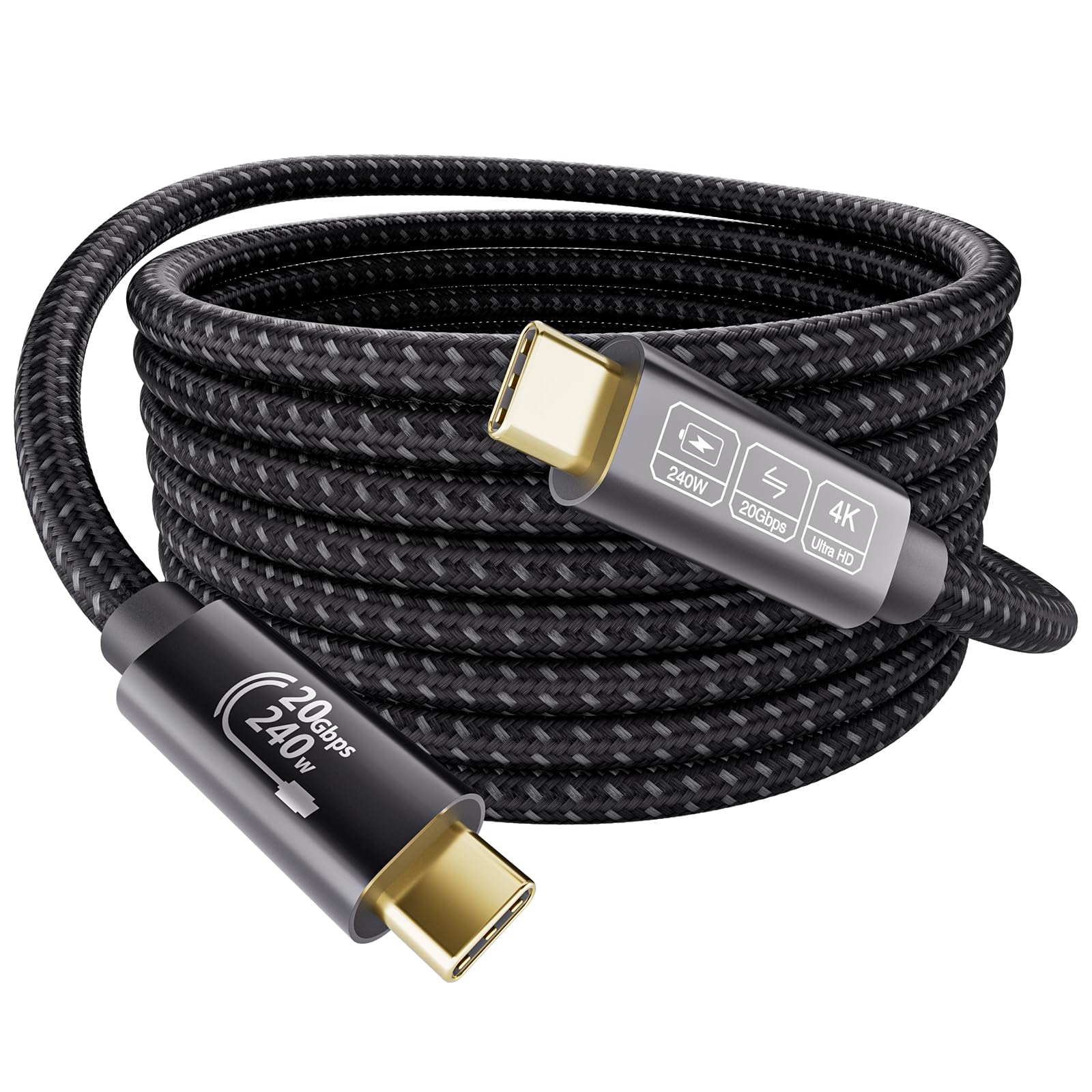EUDOBEL largo Cable USB C 5m,Cable USB C 3.2 Video 4K@144Hz 5K@60Hz,PD3.1 48V/5A 240W Cable Datos USB C 20Gbps para Thunderbo