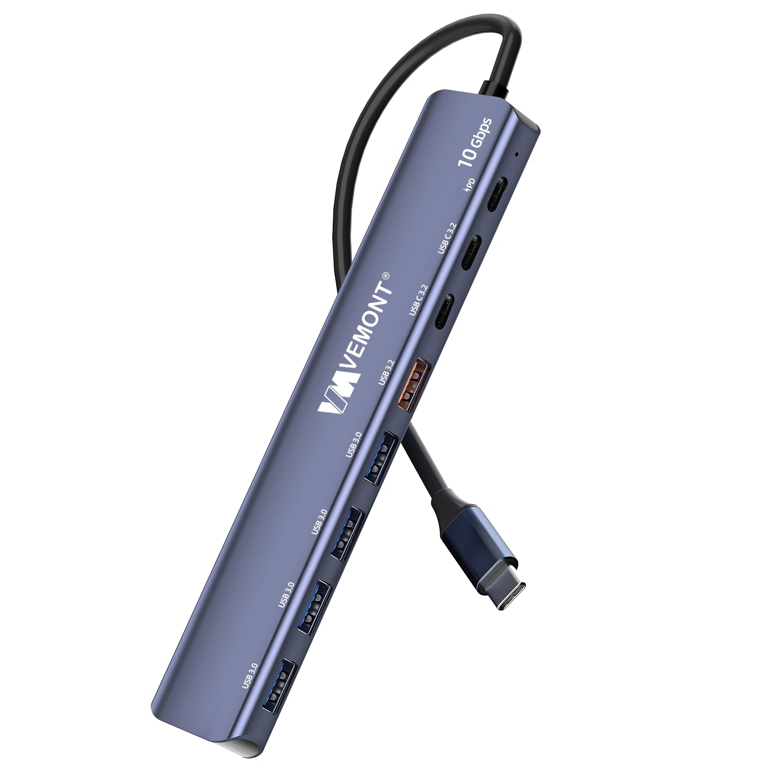 USB C Hub 10Gbps,VEMONT 7 en 1 Aluminio Hub USB 3.1/3.2 con 2 Puertos USB C 3.2 & USBA 3.2 & 4 Puertos USB A 3.0,100w PD Char