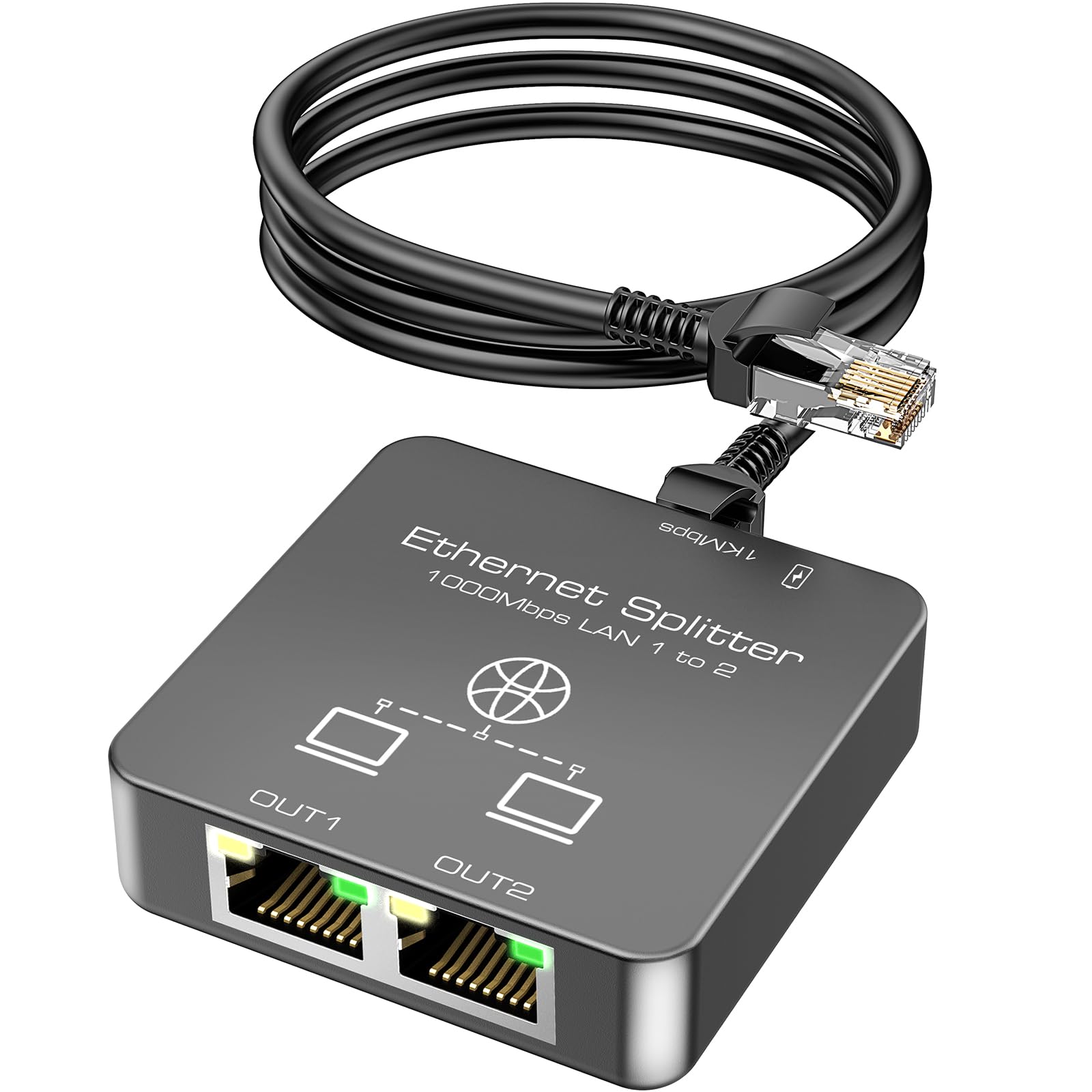 KiWiBiRD ethernet Splitter 1 a 2, duplicador ladron ethernet Switch RJ45 HUB 2 Puertos Divisor Internet LAN 1000Mbps Compatib