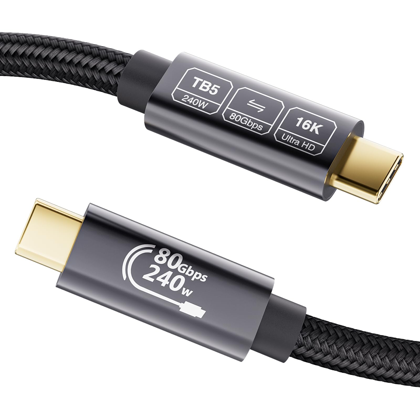EUDOBEL 80Gbps Cable USB C Thunderbolt 5 1m,Ancho de banda unidireccional hasta 120Gbps,Soporta 240W,Video 16K@30Hz 8K@60Hz,1
