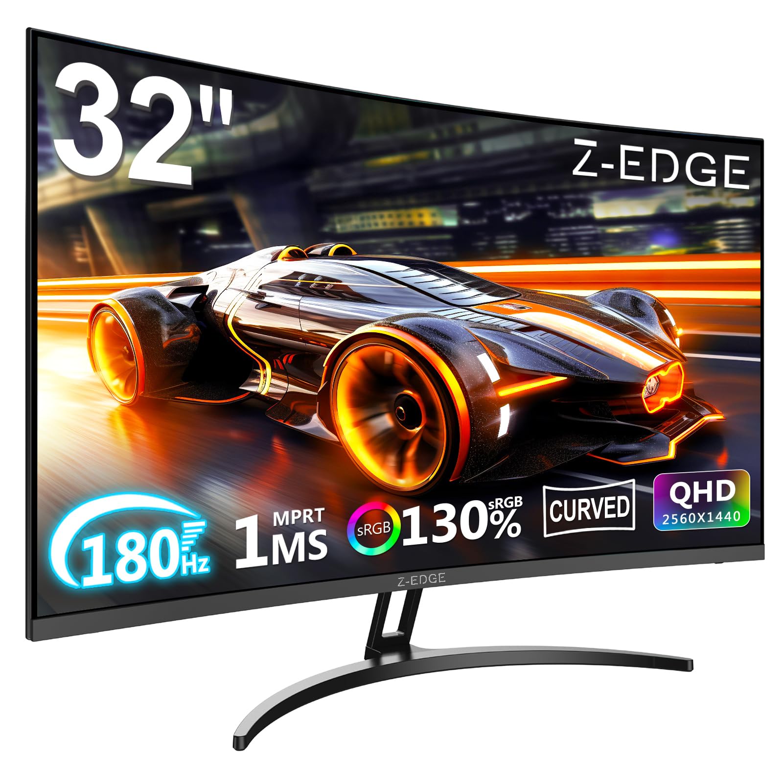 Z-Edge Monitor Gaming Curvo 32'' 2K QHD (2560x1440), 1ms, 165Hz, Pantalla PC 16:9, FreeSync, 1500R VA, 2×DP1.4 &2×HDMI2.0, In