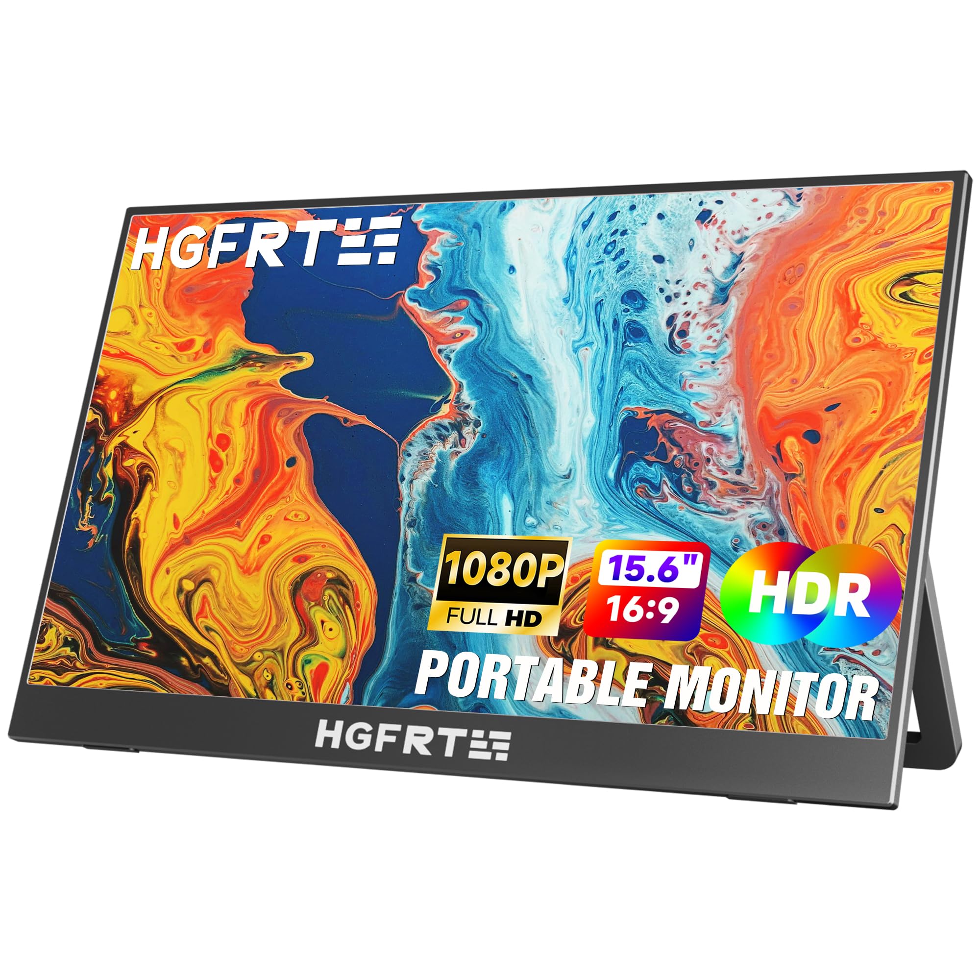 HGFRTEE Monitor Portátil de 15,6 Pulgadas, Pantalla Portatil 1080P FHD con HDMI/USB C, Doble Altavoz, Soporte Ajustable, VESA