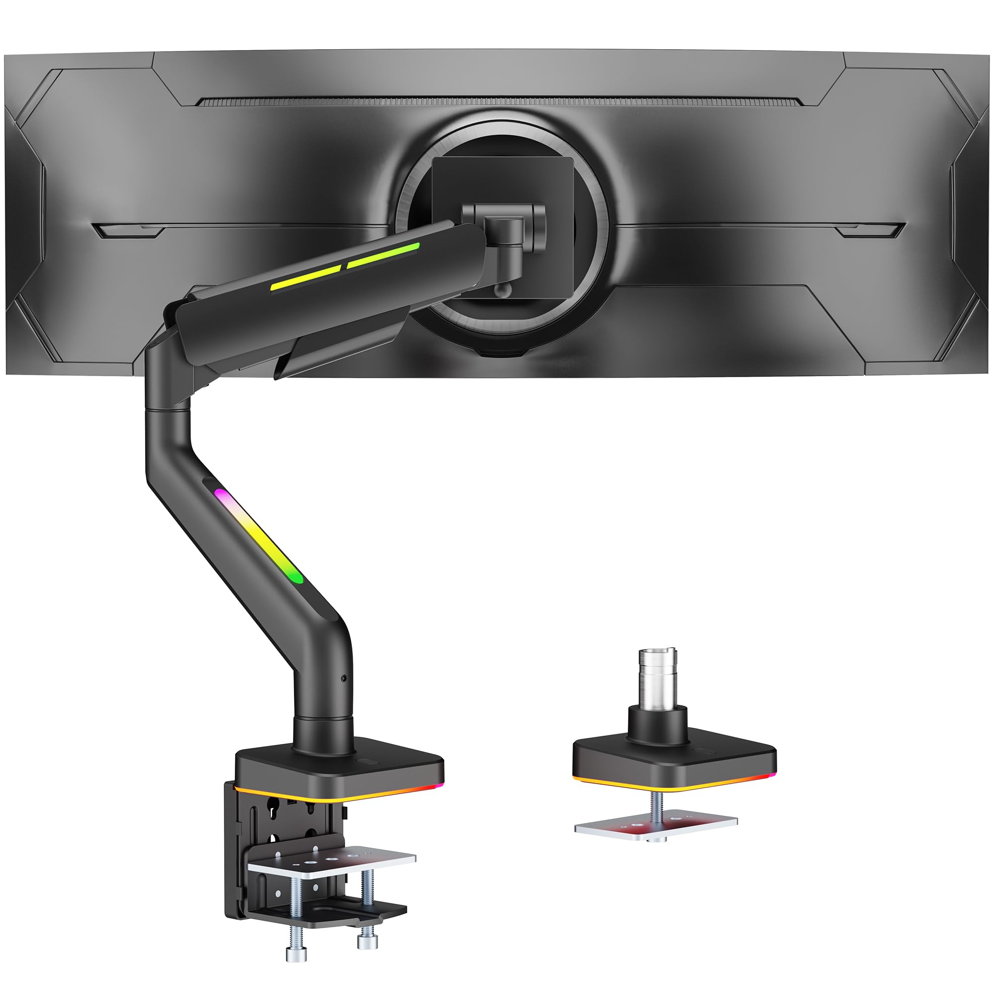 ARES WING Ergonomic Brazo de Monitor RGB para Juegos para monitores Planos/ultraanchos/curvos de 17 a 49 Pulgadas con Resorte