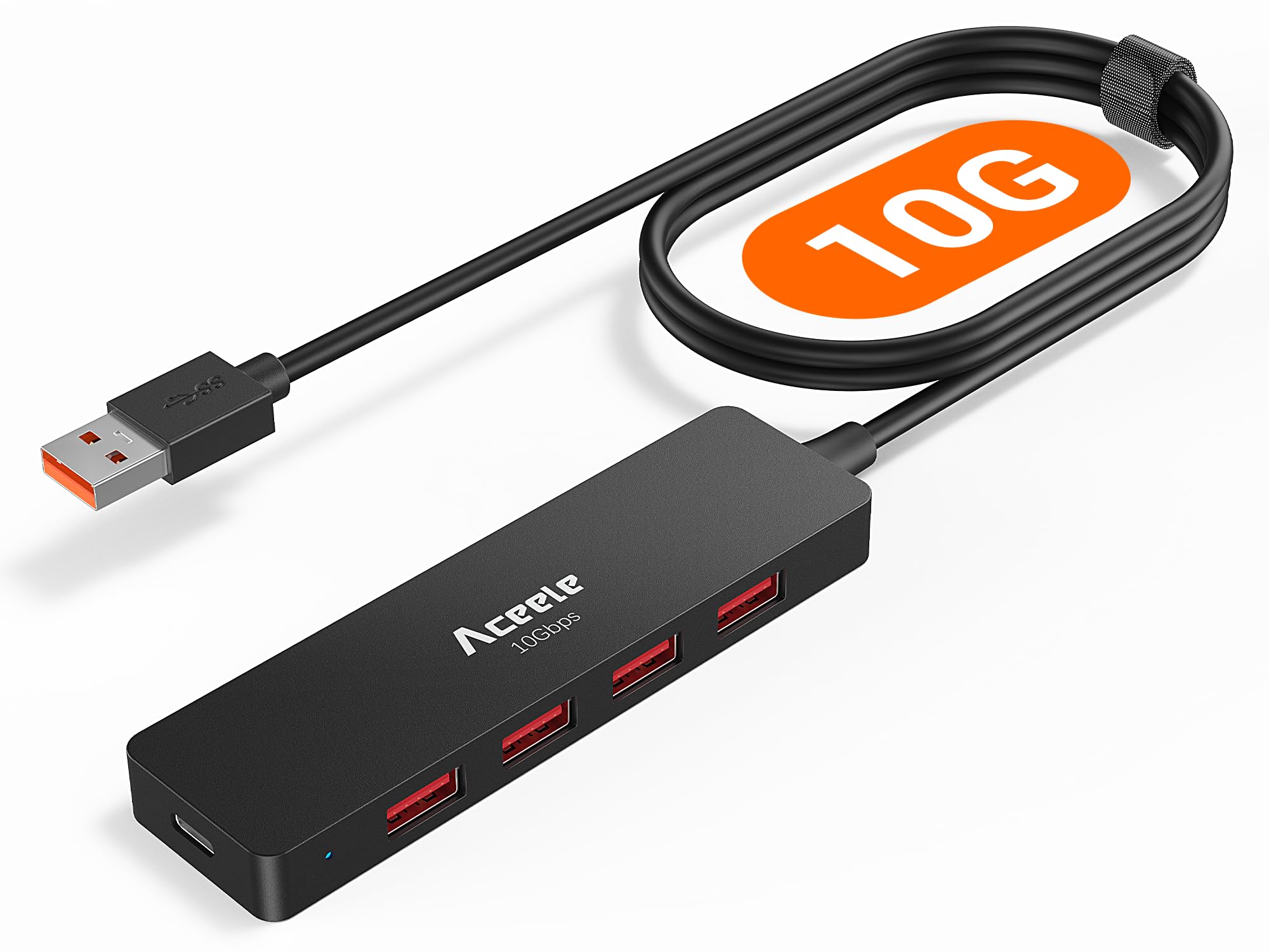 Aceele Hub USB A 3.2 Gen 2 con 4 USB-A Puertos & Tipo C Carga, 10Gbps USB Ladron con Cable de 120cm de Largo Concentrador de
