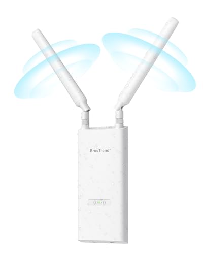 BrosTrend AC1200 Repetidor WiFi Exterior Largo Alcance Potente, Gigabit Amplificador Señal WiFi Exterior IP65 Outdoor, Doble Banda 5GHz 867Mbps + 2.4GHz 300Mbps, 802.3af PoE, con Inyector PoE Pasivo