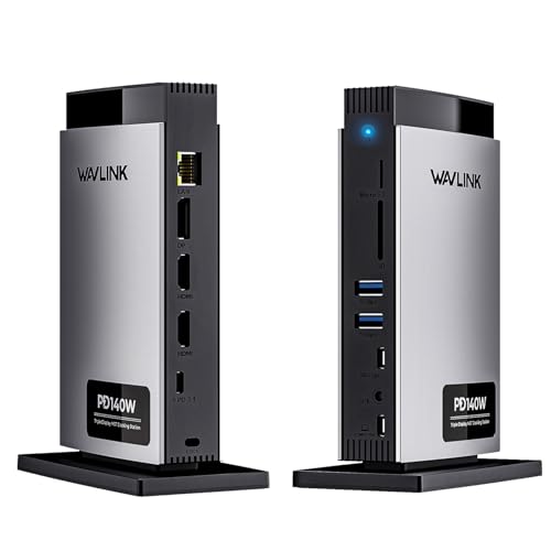 WAVLINK Laptop Docking Station Triple Pantalla (Single 8K@30Hz/4K@144Hz), USB C Dock 125W PD3.1 Pass-Through, 2*HDMI, DP, Ethernet, SD/TF, para Windows