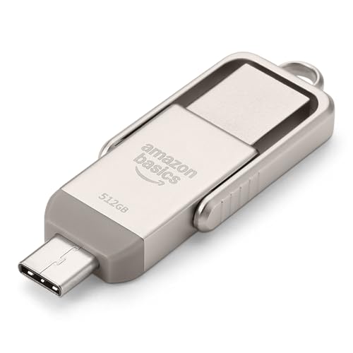 Amazon Basics Memoria USB, Memoria Portátil con Puertos USB C y USB A Duales, 512GB, Color Champán Plateado