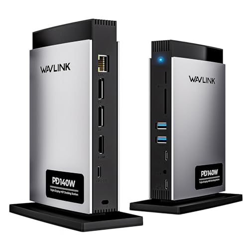 WAVLINK Laptop Docking Station Triple Pantalla (Single 8K@30Hz/4K@144Hz), USB C Dock 125W PD3.1 Pass-Through, 2*DP, HDMI, Ethernet, SD/TF, para Windows