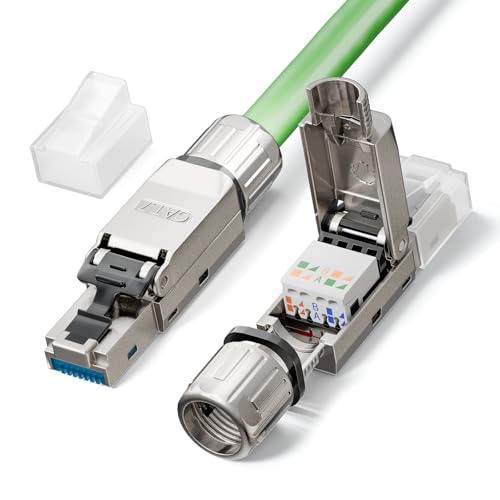 Blindado RJ45 Conector CAT 7 sin Herramienta, 10Gbps/600MHz, Dorado Conectores RJ45 POE Para cables de instalación Cat7 Cat6A, Conector LAN Cat7 sin Herramienta, reutilizable, 2 Unidades
