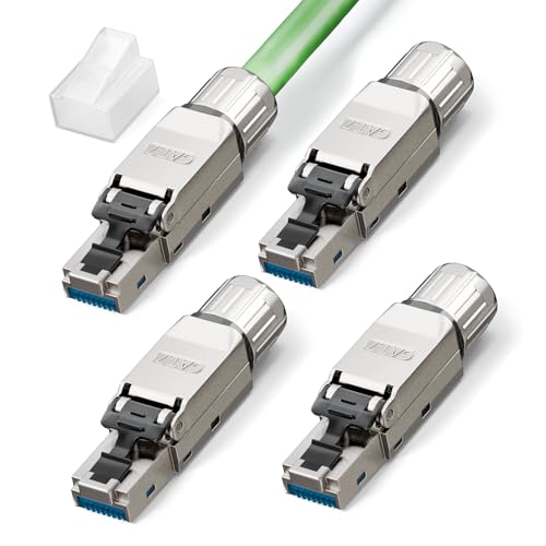 Blindado RJ45 Conector CAT 7 sin Herramienta, 10Gbps/600MHz, Dorado Conectores RJ45 POE Para cables de instalación Cat7 Cat6A, Conector LAN Cat7 sin Herramienta, reutilizable, 4 Unidades