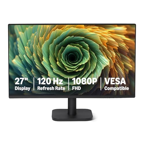 Amazon Basics Monitor de Ordenador de 68,6 cm, 120 Hz, FHD 1080P, Compatible con HDMI, DP, VGA, VESA, para Oficina y hogar, Negro