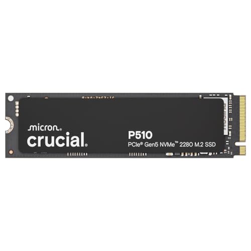 Crucial P510 SSD 1TB PCIe 5.0 x5 Gen5 NVMe M.2, Velocidades de lectura hasta 11.000 MB/s, escritura 9.500 MB/s, Ordenador Portátil y de Sobremesa, TLC NAND, Disco Duro Interno- CT1000P510SSD8-01