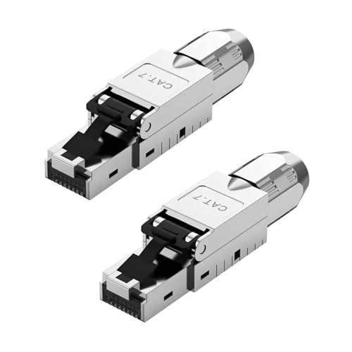 2x CAT 7 RJ45 Conector de red para cables LAN rígidos de instalación Ethernet, conector LAN CAT 7 sin herramienta LSA, completamente apantallado STP, 10 Gbit/s, AWG 23-26