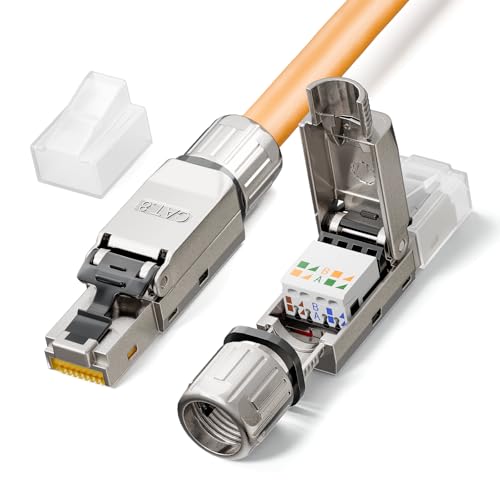 Blindado RJ45 Conector CAT 8 sin Herramienta, 40Gbps/2000MHz, Dorado Conectores RJ45 POE Para cables de instalación Cat8 Cat7, Conector LAN Cat8 sin Herramienta, reutilizable, 2 Unidades