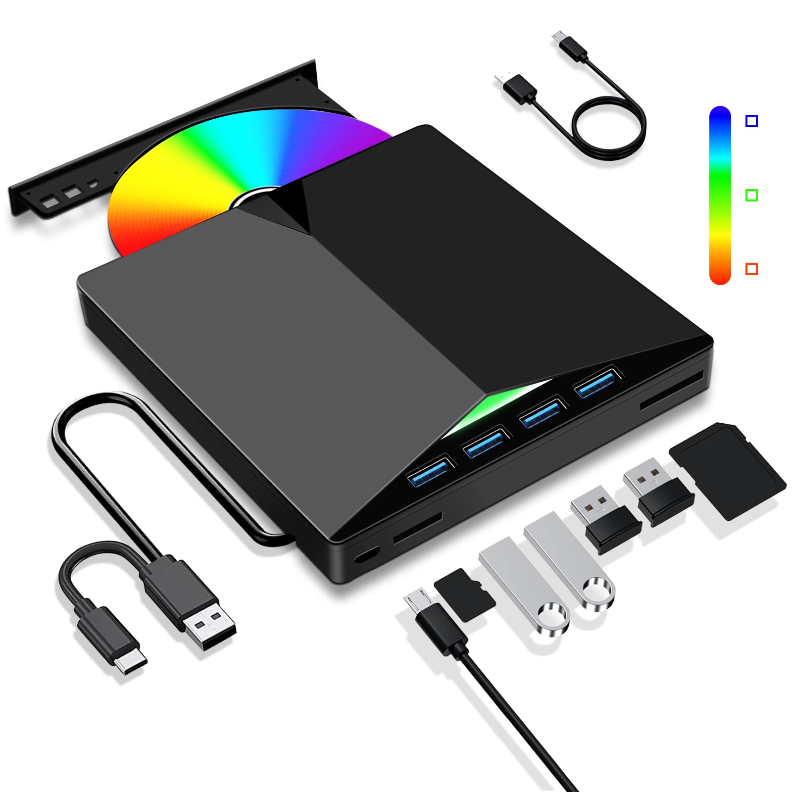 Dictien Lector CD Externo para PC, Superdelgado Grabadora DVD Externa Unidades USB 3.0 y USB-C Portátil -RW/ROM Estable para