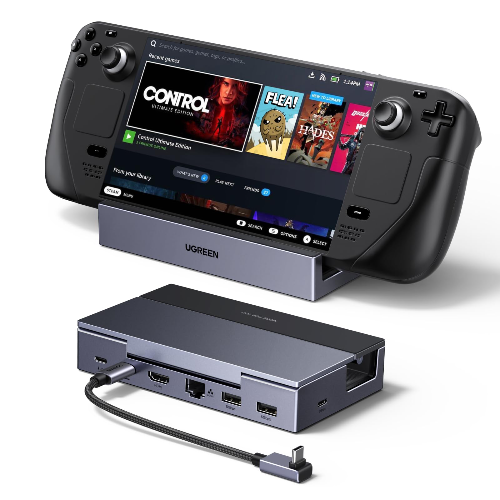 UGREEN 6 en 1 Docking Station Compatible con Steam Deck OLED Switch ROG Ally X Legion Go Dock USB C HDMI 4K 120Hz VRR FreeSyn