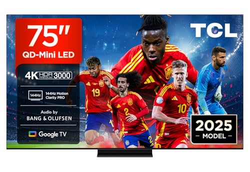 TCL 75Q7C Televisor 75 Pulgadas QD-Mini LED 4K Smart TV, 3000 nits HDR Premium, Bang & Olufsen, Game Master, FreeSync Premium Pro, Google TV, Dolby Vision IQ y Atmos
