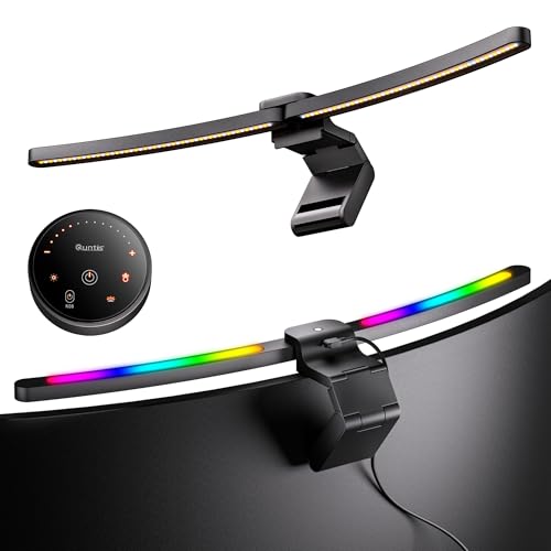 Quntis 66CM Lámpara Monitor Curvo con RGB Retroiluminación, Luz de Monitor Plegable Superbrillante Regulable, Luz Ordenador con Atenuador Automático, Para el Hogar Oficina Estudio Entretenimiento