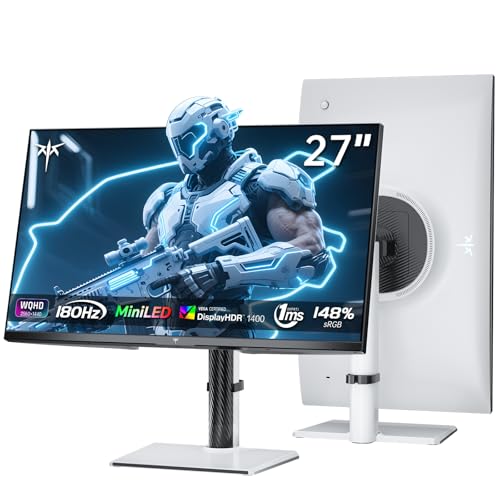 KTC Monitor Mini LED | 27 Pulgadas | 2K@180Hz QHD 2560x1440P | VESA Display HDR1400 | 1ms | Adaptive Sync | 148% sRGB | HDMIx2, DPx1 | Soporte para Montaje Vertical y en Pared | Blanco M27T6