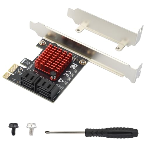 ELUTENG Tarjeta de Expansión SATA III 4 Puertos Tarjeta PCIe con Soporte de Perfil Bajo Controlador SATA 3.0 de 6Gbps para Windows 10/7/8/Vista/Linux, Arranque como Disco del Sistema