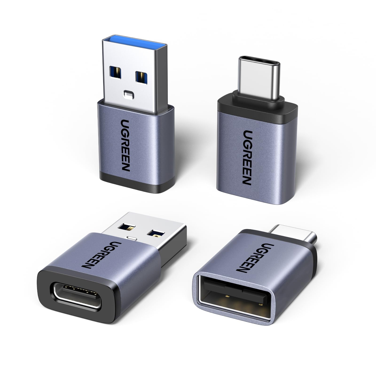 UGREEN Adaptador USB C a USB A OTG 10Gbps 4 Piezas Adaptador Tipo A a Tipo C Carga Rápida Data Sync Compatible con iPhone 17