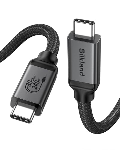 Silkland 80Gbps USB4 V2.0 para Cable Thunderbolt 5 1.5M Certificación USB-IF, Ancho de Banda de Video hasta 120Gbps, 16K/Dual 8K, PD3.1 240W, Compatible con Thunderbolt 4/3, SSD, Laptop, Dock, USB-C
