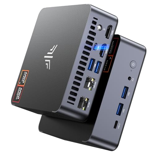 NiPoGi AM21 Mini PC Ryzen 7 8745HS(8C/16T, MAX 4,9 GHz),16GB DDR5 5600MHz 512GB NVMe SSD(MAX 4 TB),4K Quad Affichage(HDMI 2.1/DP 1.4/USB4) WiFi 6,BT 5.2,Double LAN,Ordinateur de Bureau
