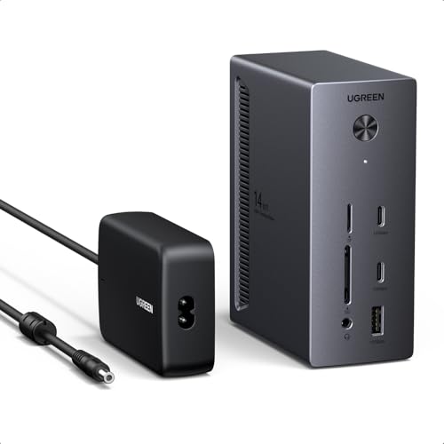 UGREEN Revodok Pro Docking Station USB C 2 DisplayPort 4K 120Hz y 1 HDMI 4K 60Hz Triple Pantalla Extensión 14 en 1 Hub Dock Station con Multi USB 10Gbps Ethernet Gigabit 100W PD Carga SD TF 3.5mm