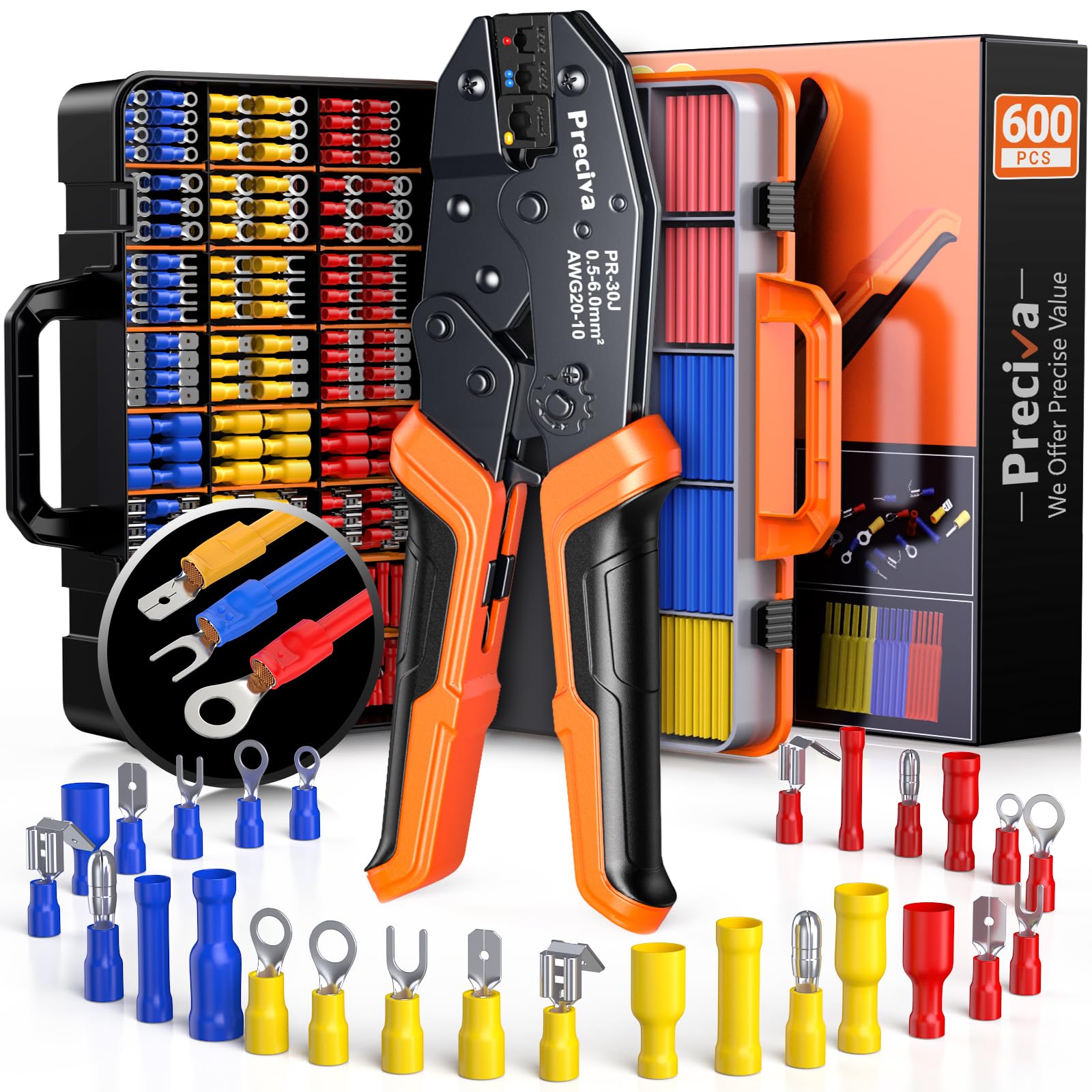 Set Alicates Terminales Electricos,600 Piezas (490 Conectores Aislados + 110 Tubos TermorretráCtiles),Terminales Faston,para