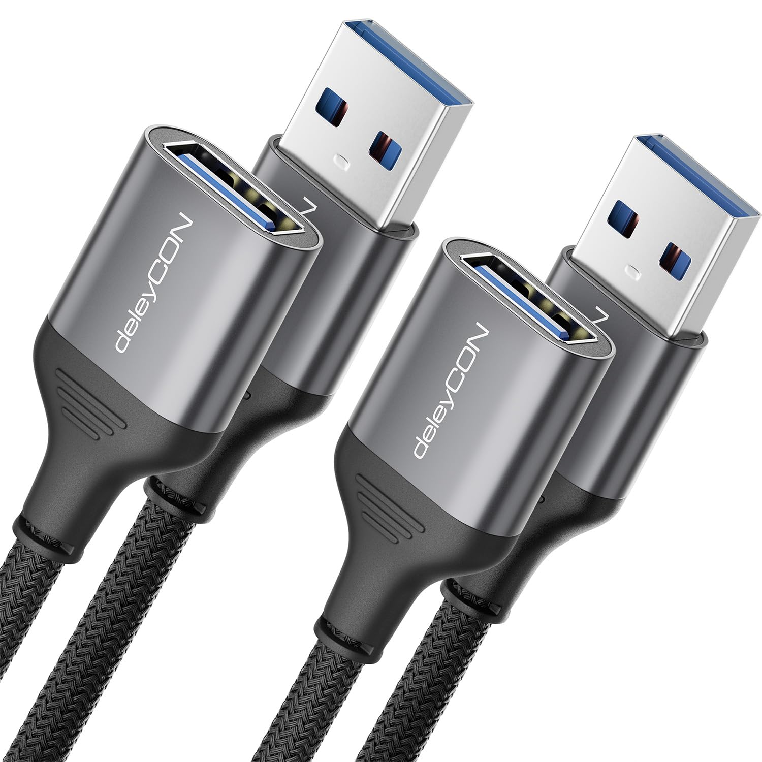 deleyCON 2x 1,5m USB 3.0 Cable de Extensión 5Gbps (Clavija A a Toma A) Clavija de Aluminio + Cable de Nylon Cable de Datos pa