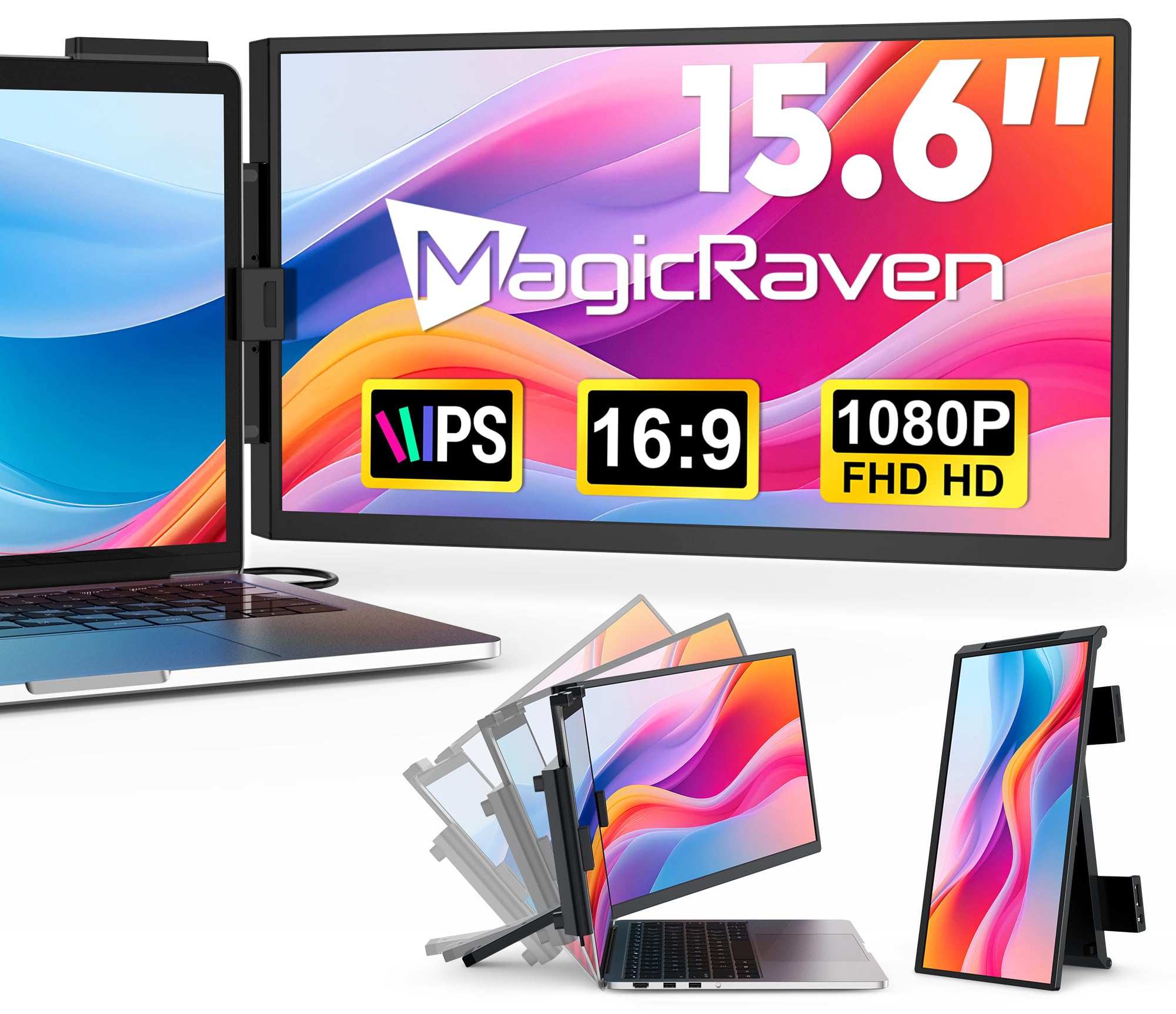 MAGICRAVEN Monitor Portátil, Extensor Pantalla Portatil 15,6" FHD 1080P IPS Pantalla, HDMI USB C Portable Monitor Plug and Pl