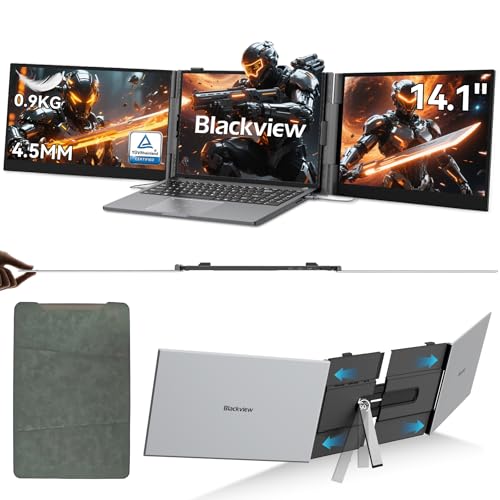 Blackview Monitor Portátil Triple Ultradelgado,14" FHD 1080P IPS Extensor Pantalla Portátil Ordenador con Soporte,Certificación TÜV Luz Azul Baja,con 13"-17.3" Windows/Mac/Chrome/Switch/PS5
