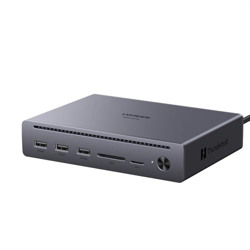 UGREEN Maxidok Thunderbolt 5 Docking Station Revodok 10 en 1 Estación de Acoplamiento con 2*TBT5 120Gbps 8K60Hz DisplayPort Multipantalla 3*USB-A 3.2 10Gbps RJ45 Gigabit Lector SD TF 110W Máx Carga